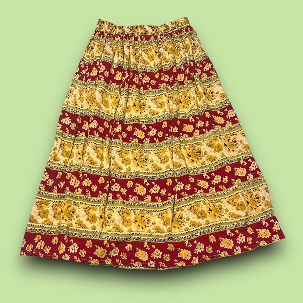 Vintage Floral Striped Maxi Skirt Size Medium Cottagecore Farmers Daughter Boho